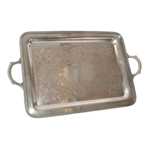 1920s Heavy Art Deco W. M. Rogers Silver Co. Trademark Serving Platter Tray Ornate