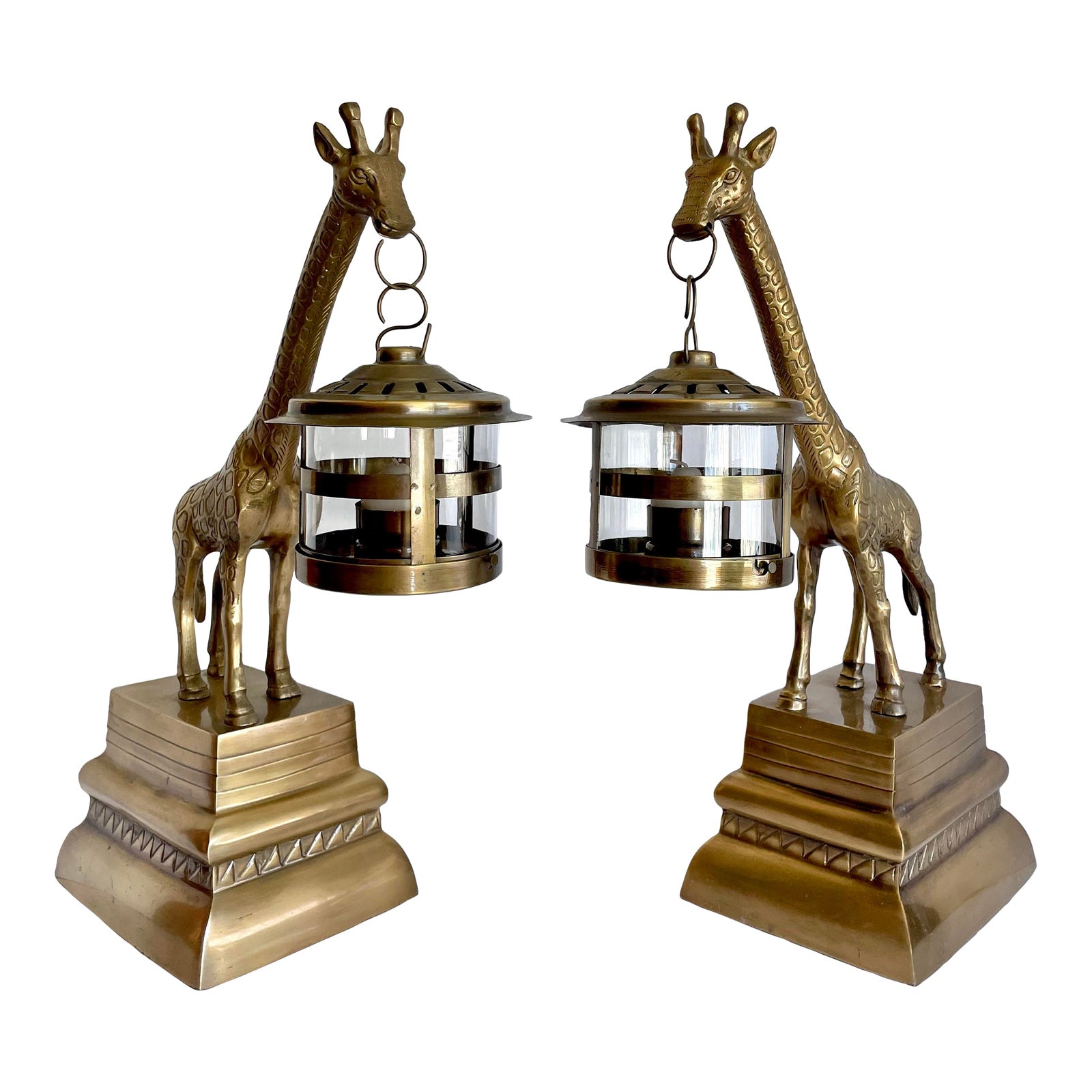 Pair of Brass Giraffe Candle Holders Figurines by Interlude Chairish