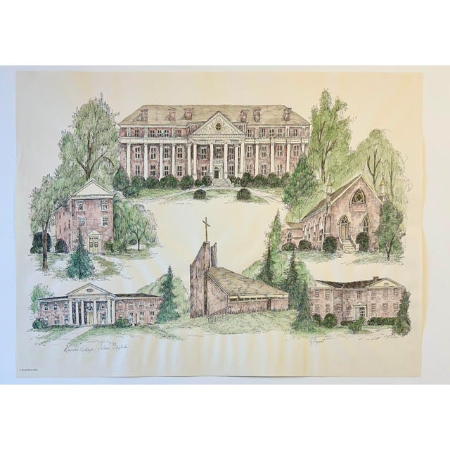 1980s Roanoke College, Salem Virginia Campus Print by Liz Bryant – Hand-Colored Architectural Illustration, 24” X 18” For Sale - Image 4 of 4