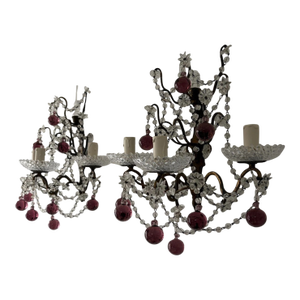 French Amethyst Murano Drops Crystal Prisms Spear Stars Sconces, Circa 1920