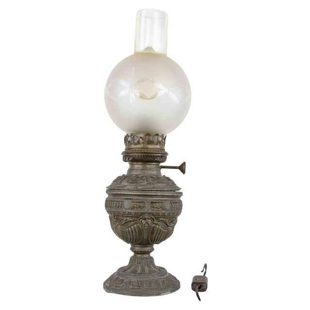 Gray Vintage Italian Metal and Glass Table Lamp, Early 20th Century For Sale - Image 8 of 8