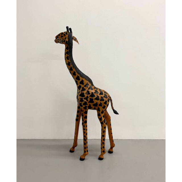 Mid 20th Century Vintage Hand Painted Folk Art Giraffe Sculpture With Leather Ears For Sale - Image 5 of 7