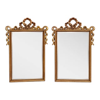 1980s Pair of Carolina Mirror Company Gold Ribbon and Bow Mirrors For Sale
