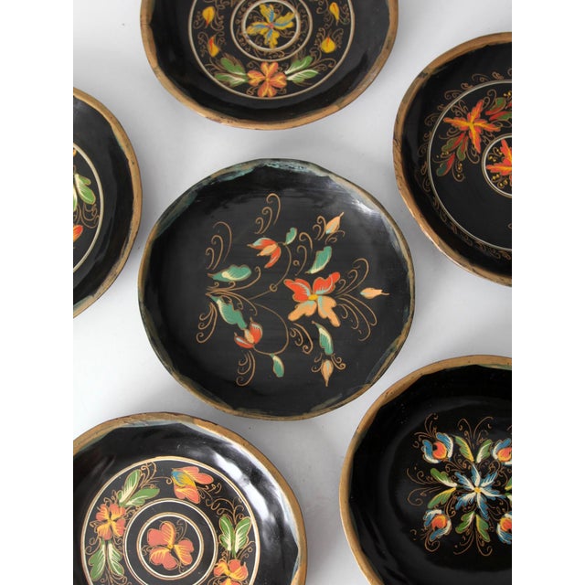 Black Vintage Scandinavian Rosemaling Decorative Plates Set 6 For Sale - Image 8 of 11