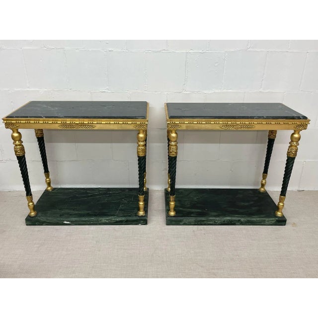 Pair of Swedish Neoclassical Maison Jansen Style Marble Top Consoles A simply stunning example of the Neoclassical era....