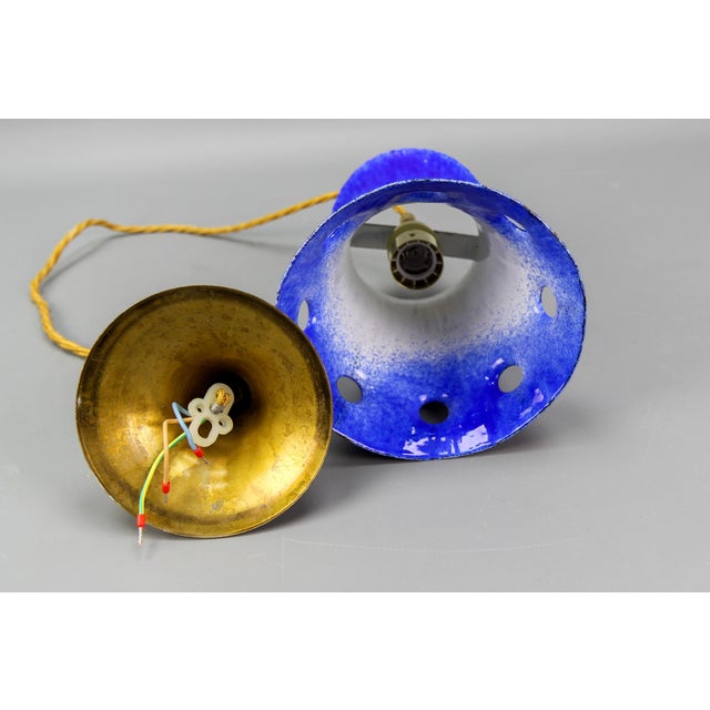 Mid-Century Modern Blue Enameled Iron Pendant Light, 1960s For Sale - Image 17 of 18
