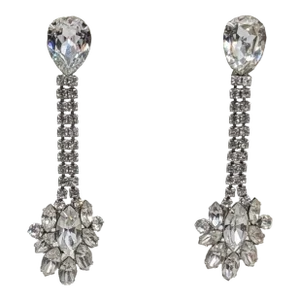 Vintage 1960s Signed Napier Rhodium Plated Clear Rhinestone Drop Clip Earrings-2 Pieces