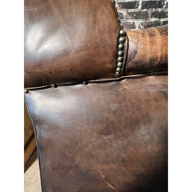 Antique English Leather Chesterfield Wingback Chair For Sale In Boston - Image 6 of 12