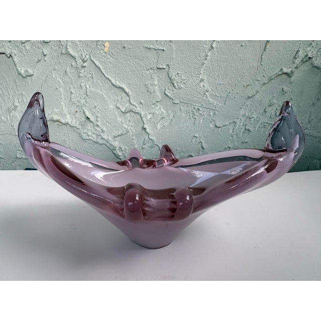 Mid-Century Modern Mid-Century Italian Sommerso Art Glass Centerpiece Bowl Attributed to Murano For Sale - Image 3 of 10