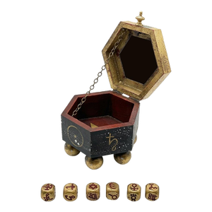 Custom-Crafted Set of Occult Divination & Astrological Dice With Planetary Altar Trinket Box