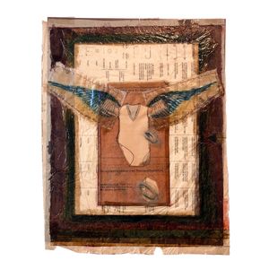 Unknown, Angel Wings Mixed Media Collage Painting Assemblage Piece Stitched and Sewn