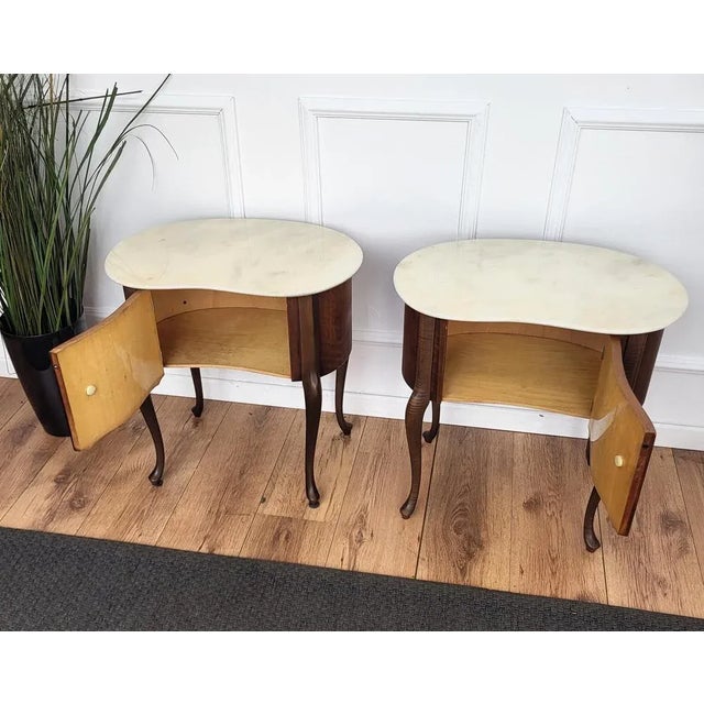 Art Deco Italian Kidney Shaped Nightstands with Marble Top, 1950s, Set of 2 For Sale - Image 6 of 10