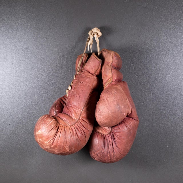 Industrial Large Vintage Leather and Horse Hair Boxing Gloves c.1950 For Sale - Image 3 of 4