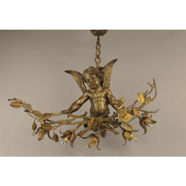 Baroque Bronze Angel Chandelier, Vienna, 1900s For Sale - Image 5 of 17