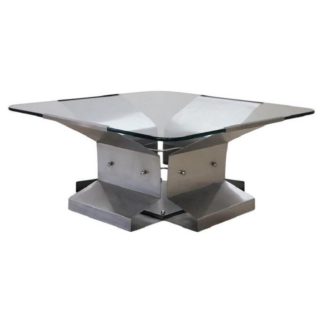 Coffee Table in Steel and Glass, 1970s For Sale - Image 10 of 10