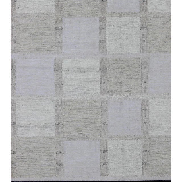 Mid-Century Modern Keivan Woven Arts Modern Scandinavian Flat-Weave Rug Design With Checkerboard Design in Gray Tones For Sale - Image 3 of 11