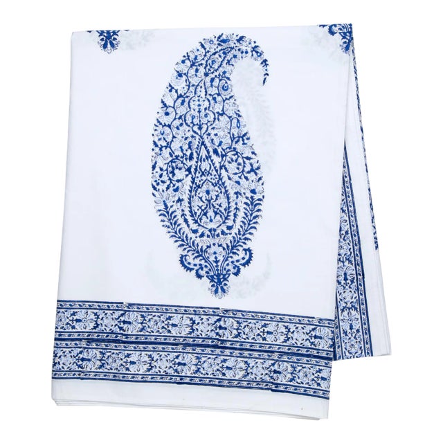 Malabar Large Paisley Tablecloth, 6-seat table - Deep Blue For Sale