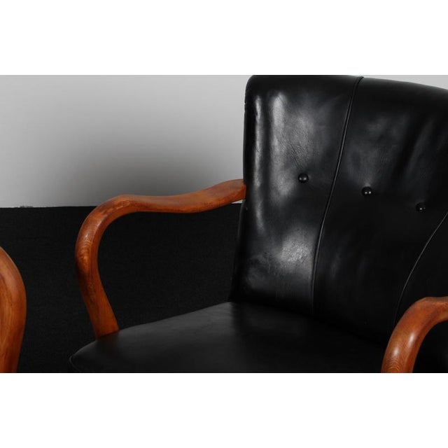 1940s Lounge Chairs in Original Leather and Beech from Alfred Christensen, 1940s, Set of 2 For Sale - Image 5 of 8