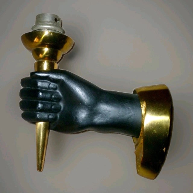 1950s 1950 French Regency Gilt and Patinated Bronze Hand Torch Wall Sconce by Andre Arbus For Sale - Image 5 of 12