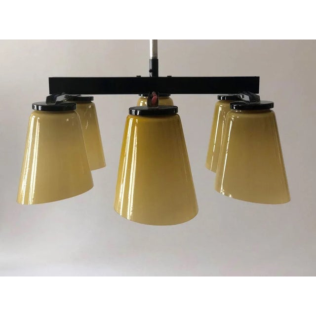 Ceiling Lamp with 6 Handmade Opaline Glass Shades from Lidokov, 1950s For Sale - Image 3 of 11