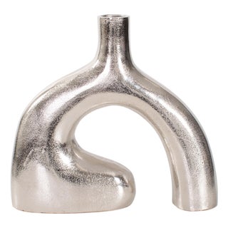 Shirin- Polished Silver Reverse Vase in Cast Aluminum- Tall For Sale