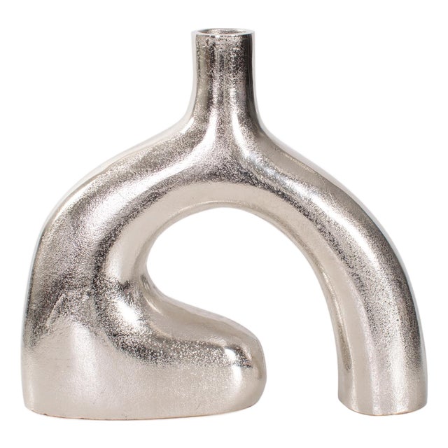 Shirin- Polished Silver Reverse Vase in Cast Aluminum- Tall For Sale
