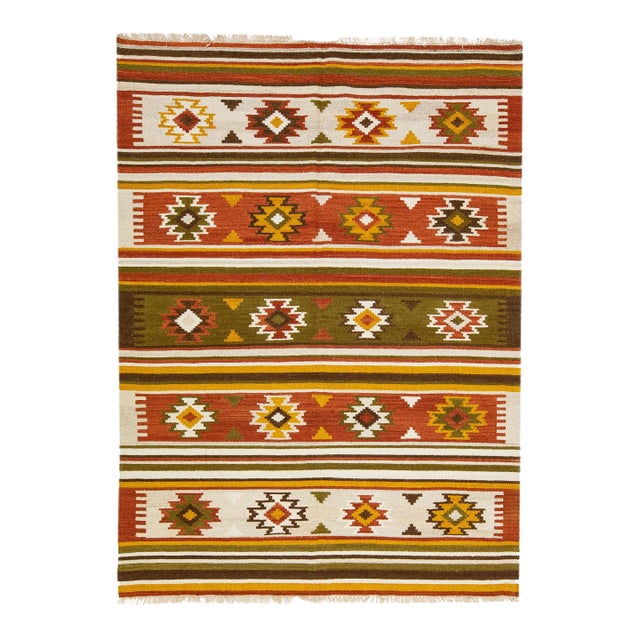 2020s Modern Kilim Handmade Multicolor Geometric Wool Rug For Sale