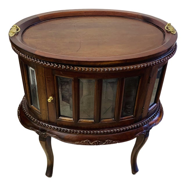 Vintage Mahogany Oval Bar Cabinet With Removable Serving Tray For Sale