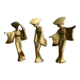 Mid Century Brass Geisha Statues - Set of 3 For Sale