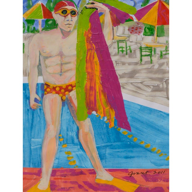 2010s "Towel Man" Figurative Abstract Poolside Swimmer, Aqua Culture Series by Marc Foster Grant For Sale - Image 5 of 7