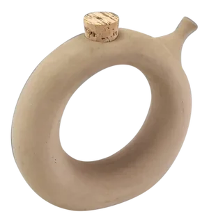 Circular Donut Shape Signed Pottery Pitcher Wine Jug