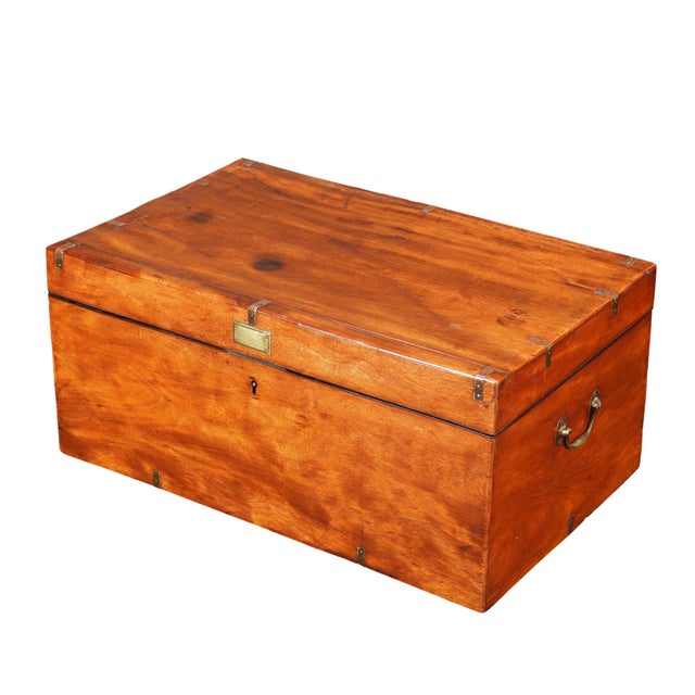 Campaign British Mahogany and Brass Officer's Trunk, 1830s For Sale - Image 3 of 15