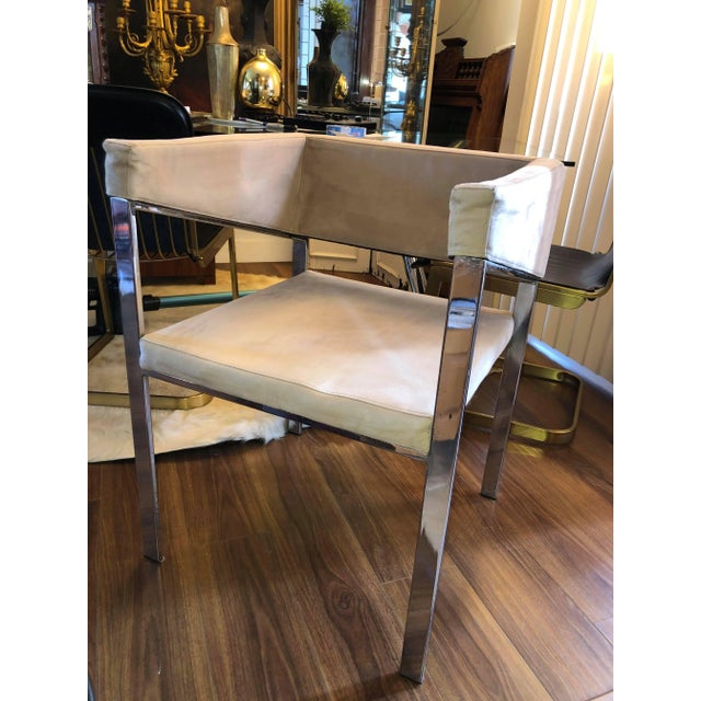 Mid 20th Century Mid 20th Century Chrome Cube Chair With Suede Upholstery For Sale - Image 5 of 8