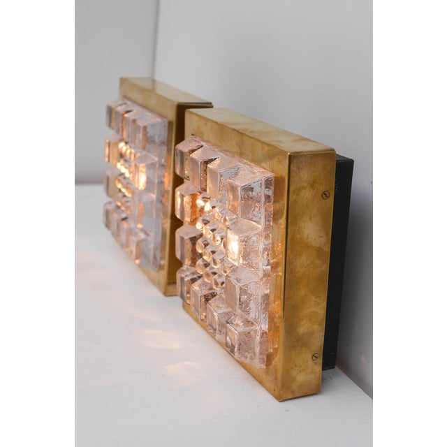 Swedish Brutalist Glass and Brass Wall Lamps from Falkenbergs Belysning, Set of 2 For Sale - Image 13 of 18