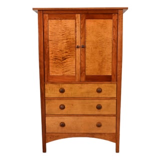 Late 20th Century Stickley Harvey Ellis Collection Mission Arts & Crafts Cherry Wood and Tiger Maple Media Armoire Cabinet For Sale