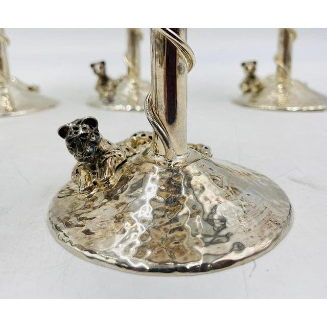 1980s Set of 8 Silver Plated & Crushed Emerald Wine/Water Goblets by Emilia Castillo For Sale - Image 13 of 18