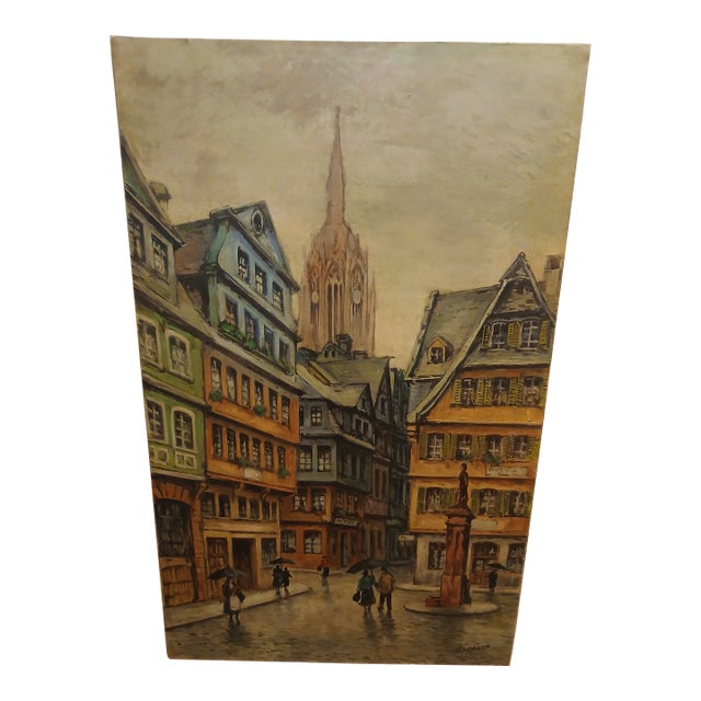 Antique Oil Painting on Canvas of the Strasbourg, France For Sale