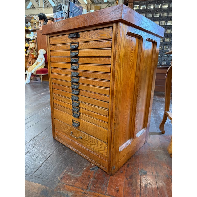 Antique Hamilton Marble Top Oak Letterpress Printer’s Type Cabinet For Sale In Los Angeles - Image 6 of 12