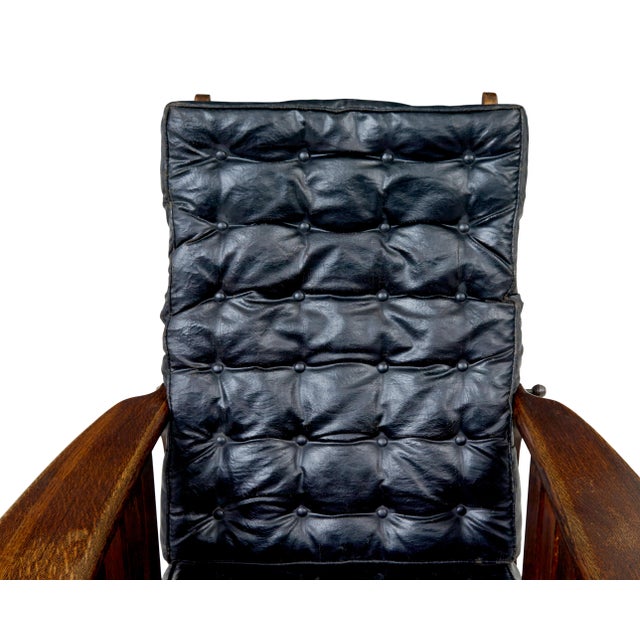 Wood Antique Oak and Leather Rocking Chair, 1910 For Sale - Image 7 of 11