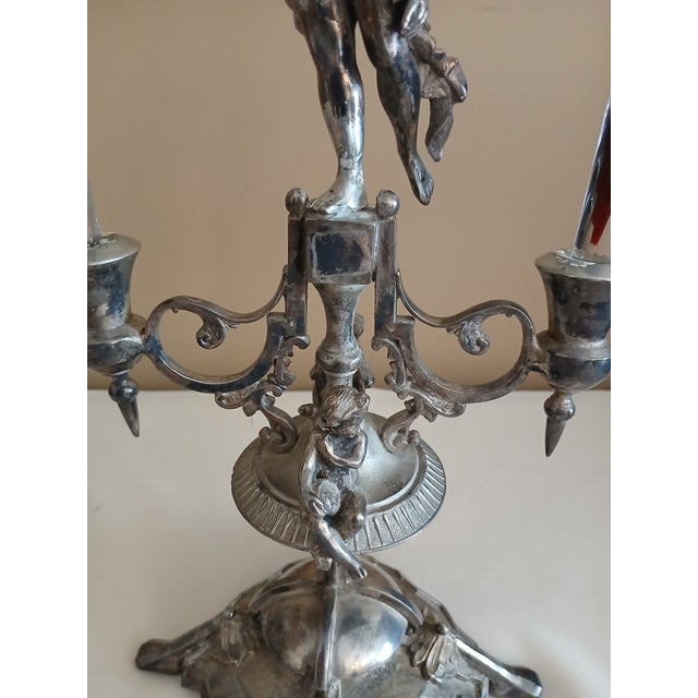 Silver Wilcox Figural Silver Plate Epergne With Cranberry Glass For Sale - Image 8 of 14