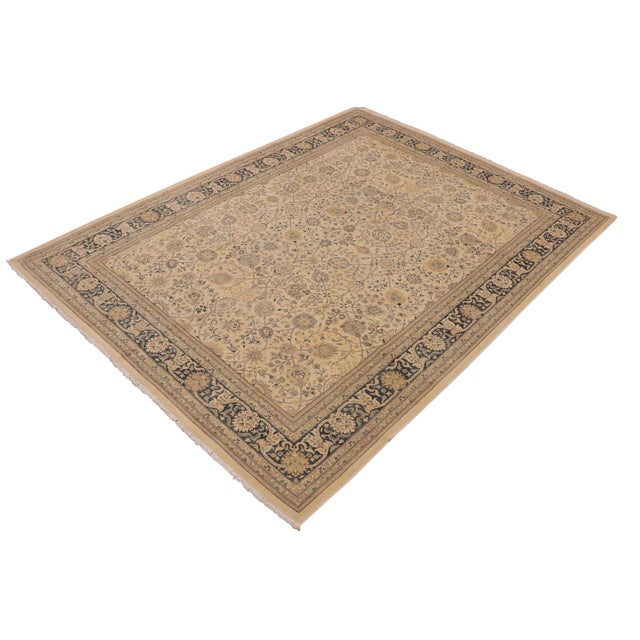 Art Nouveau Boho Chic Beige/Green Wool Rug - 9'3'' X 12'3'' For Sale - Image 3 of 10