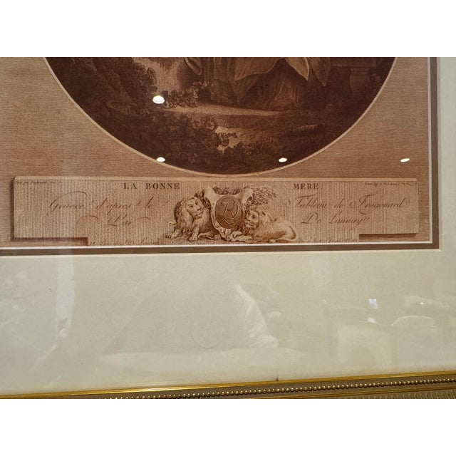 Antique Fragonard Engraving “La Bonne Mère” | After Jean-Honoré Fragonard | Oval Sepia Print | Gilt Frame [s.h.s-l-8.5050] Reproduction For Sale - Image 4 of 6
