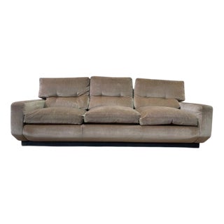 Beige Velvet Sofa, 1980s For Sale