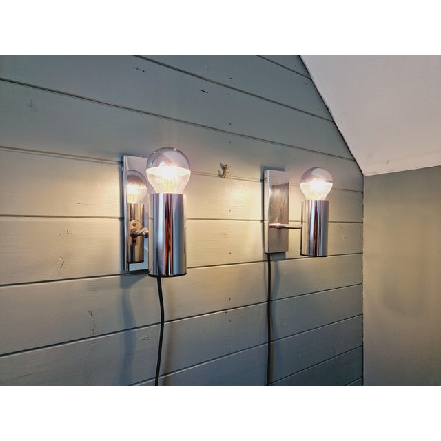Tubular Wall Lights in Chrome Metal, 1970s, Set of 2 For Sale - Image 16 of 17