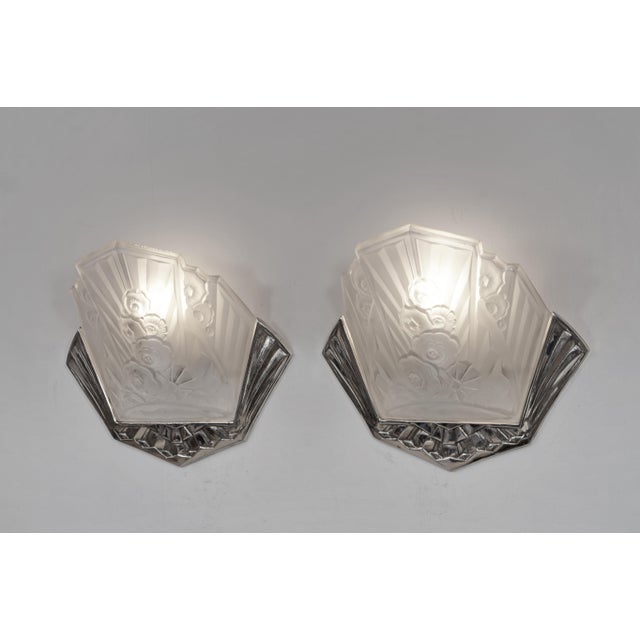 1920s French Art Deco Wall Sconces by Jean Gauthier Ejg 1930 France - A Pair For Sale - Image 5 of 7