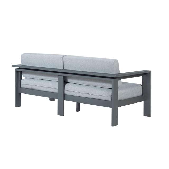 Sardinia Aluminum Frame Outdoor 74" Love Seat / Sofa - Gray Cushions For Sale - Image 12 of 18