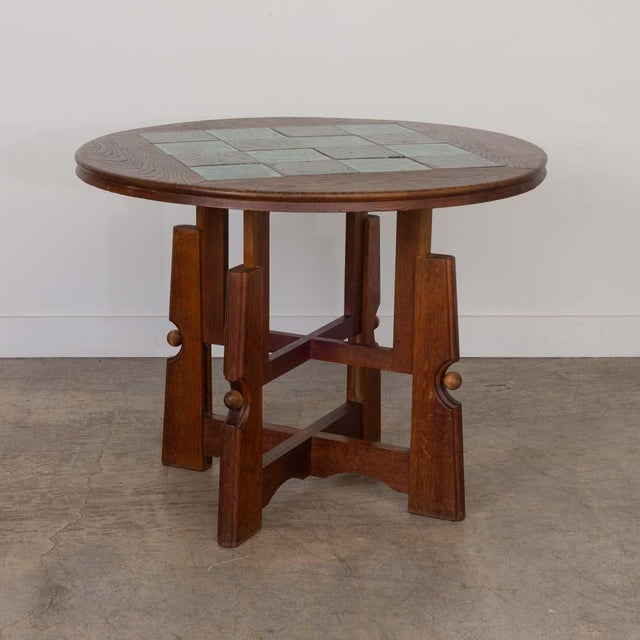 1950s French Adjustable Oak and Tile Table by Guillerme Et Chambron For Sale - Image 10 of 17