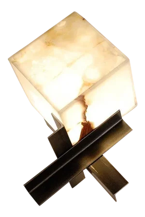 'Cubyx' Sculptural Onyx and Blackened Steel Lamp