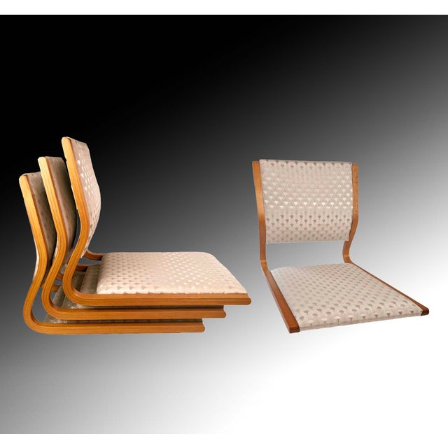 Japanese Mid 20th Century Four Japanese Tatami Bentwood Chair With Silk Brocade Cushions For Sale - Image 3 of 9