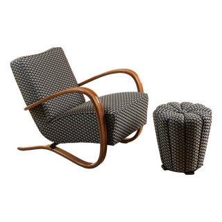 H-269 Lounge Chair and Ottoman by Jindřich Halabala for Up Závody, 1930s, Set of 2 For Sale